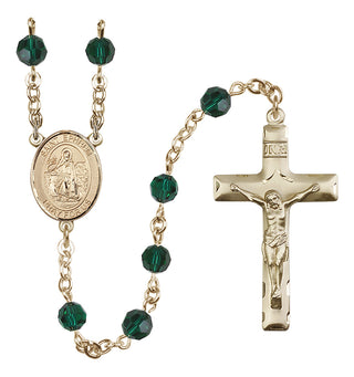14 Karat Gold-Filled 6mm Austrian Crystal Saint Ephrem Rosary in Emerald