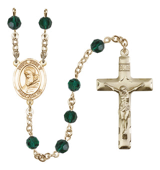 14 Karat Gold-Filled 6mm Austrian Crystal Pope Pius V Rosary in Emerald