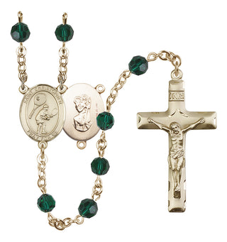 14 Karat Gold-Filled 6mm Austrian Crystal Saint Christopher/Tennis Rosary in Emerald