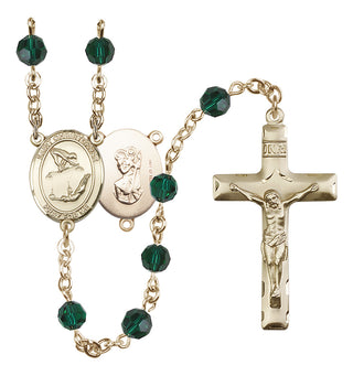 14 Karat Gold-Filled 6mm Austrian Crystal Saint Christopher/Gymnastics Rosary in Emerald