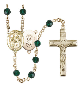 14 Karat Gold-Filled 6mm Austrian Crystal Saint Christopher / Choir Rosary in Emerald