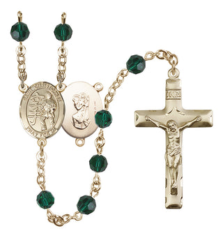 14 Karat Gold-Filled 6mm Austrian Crystal Saint Christopher / Karate Rosary in Emerald