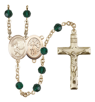 14 Karat Gold-Filled 6mm Austrian Crystal Saint Sebastian / Soccer Rosary in Emerald