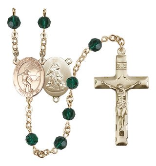 14 Karat Gold-Filled 6mm Austrian Crystal Guardian Angel/Soccer Rosary in Emerald
