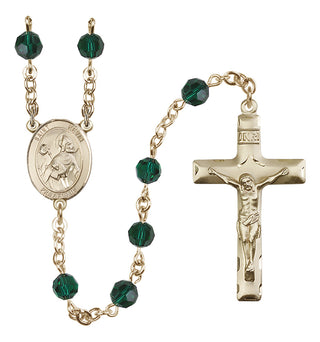 14 Karat Gold 6mm Austrian Crystal Saint Kevin Rosary in Emerald