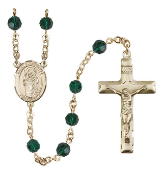 14 Karat Gold 6mm Austrian Crystal Saint Stanislaus Rosary in Emerald