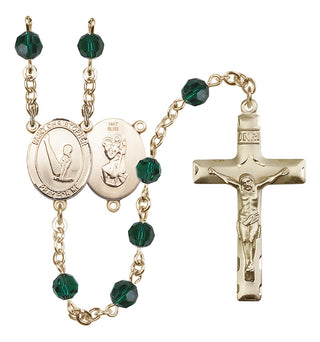 14 Karat Gold 6mm Austrian Crystal Saint Christopher/Gymnastics Rosary in Emerald
