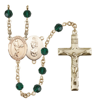 14 Karat Gold 6mm Austrian Crystal Saint Christopher/Tennis Rosary in Emerald