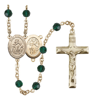 14 Karat Gold 6mm Austrian Crystal Saint Sebastian/Wrestling Rosary in Emerald