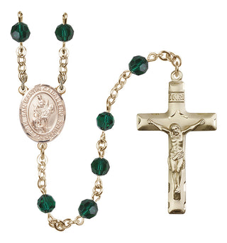 14 Karat Gold 6mm Austrian Crystal San Martin Caballero Rosary in Emerald