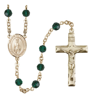 14 Karat Gold 6mm Austrian Crystal Virgen del Fatima Rosary in Emerald