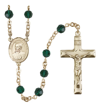 14 Karat Gold 6mm Austrian Crystal Saint Ignatius of Loyola Rosary in Emerald