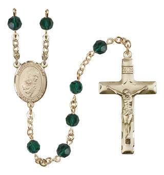 14 Karat Gold 6mm Austrian Crystal Blessed Trinity Rosary in Emerald