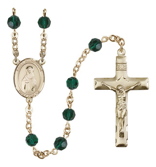 14 Karat Gold 6mm Austrian Crystal Saint Hildegard von Bingen Rosary in Emerald