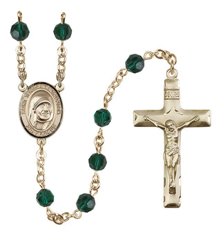 14 Karat Gold 6mm Austrian Crystal Saint Teresa of Calcutta Rosary in Emerald