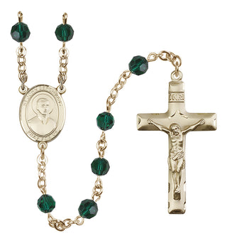 14 Karat Gold 6mm Austrian Crystal Saint John Berchmans Rosary in Emerald