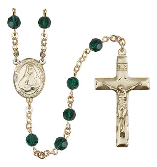 14 Karat Gold 6mm Austrian Crystal Saint Rose Philippine Duchesne Rosary in Emerald