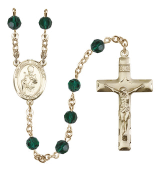 14 Karat Gold 6mm Austrian Crystal Saint Simon the Apostle Rosary in Emerald