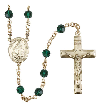 14 Karat Gold 6mm Austrian Crystal Saint Theodora Rosary in Emerald