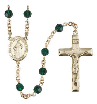 14 Karat Gold 6mm Austrian Crystal Our Lady the Undoer of Knots Rosary in Emerald
