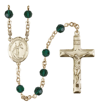 14 Karat Gold 6mm Austrian Crystal Saint Raymond of Penafort Rosary in Emerald