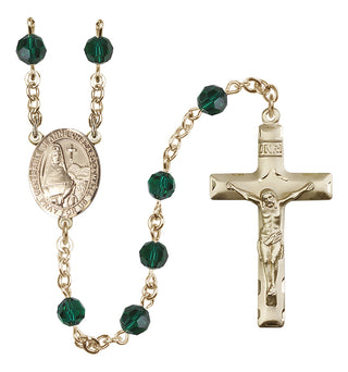 14 Karat Gold 6mm Austrian Crystal Saint Jeanne Chezard de Matel Rosary in Emerald