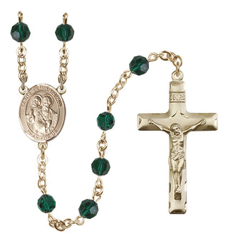 14 Karat Gold 6mm Austrian Crystal Saints Peter & Paul Rosary in Emerald