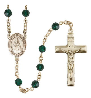 14 Karat Gold 6mm Austrian Crystal Our Lady of Rosa Mystica Rosary in Emerald