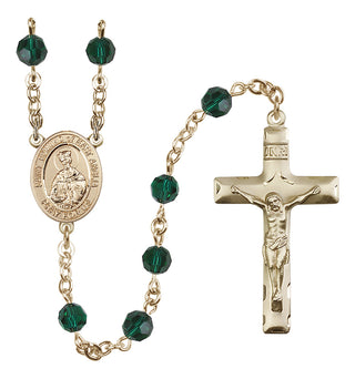 14 Karat Gold 6mm Austrian Crystal Saint Edmund of East Anglia Rosary in Emerald