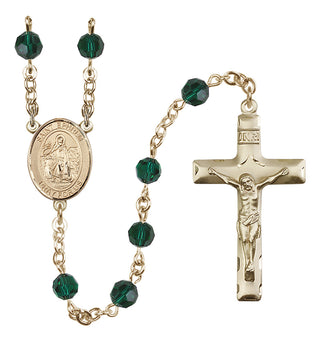 14 Karat Gold 6mm Austrian Crystal Saint Ephrem Rosary in Emerald