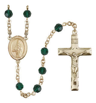 14 Karat Gold 6mm Austrian Crystal Saint Emma Uffing Rosary in Emerald