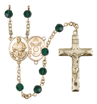 14 Karat Gold 6mm Austrian Crystal Pope Francis Rosary in Emerald