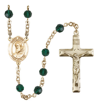14 Karat Gold 6mm Austrian Crystal Pope Pius V Rosary in Emerald