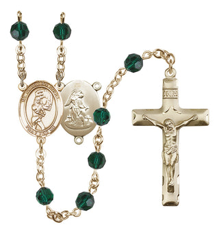 14 Karat Gold 6mm Austrian Crystal Guardian Angel/Softball Rosary in Emerald
