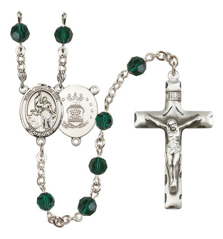 Sterling Silver 6mm Austrian Crystal Saint Joan of Arc / Air Force Rosary in Emerald