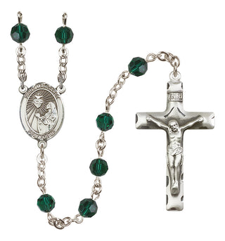 Sterling Silver 6mm Austrian Crystal Saint Margaret Mary Alacoque Rosary in Emerald