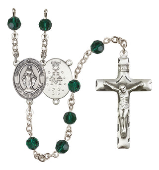 Sterling Silver 6mm Austrian Crystal Virgen Milagrosa Rosary in Emerald