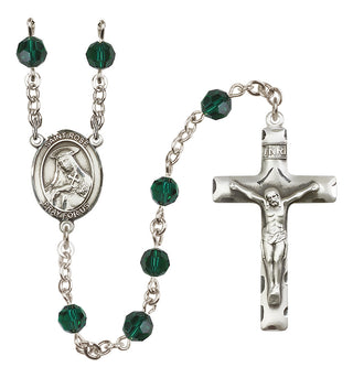 Sterling Silver 6mm Austrian Crystal Saint Rose of Lima Rosary in Emerald