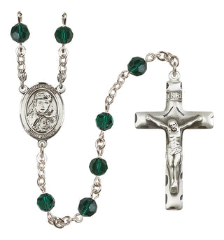 Sterling Silver 6mm Austrian Crystal Saint Sarah Rosary in Emerald