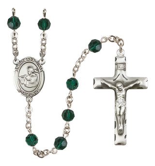 Sterling Silver 6mm Austrian Crystal Saint Thomas Aquinas Rosary in Emerald