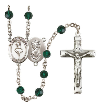 Sterling Silver 6mm Saint Christopher/Dance  Engraved Catholic Rosaries