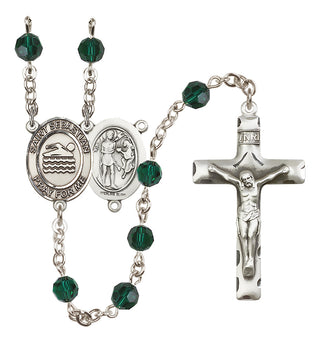 Sterling Silver 6mm Austrian Crystal Saint Sebastian/Swimming Rosary in Emerald