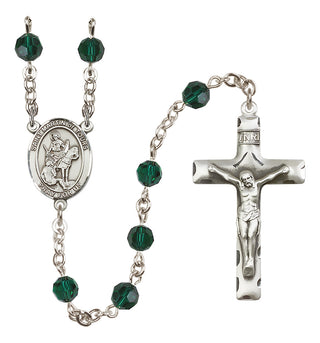 Sterling Silver 6mm Austrian Crystal Saint Martin of Tours Rosary in Emerald