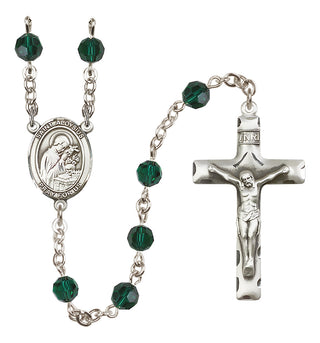 Sterling Silver 6mm Austrian Crystal Saint Aloysius Gonzaga Rosary in Emerald