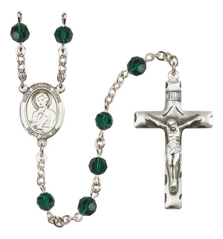 Sterling Silver 6mm Austrian Crystal Saint Dominic Savio Rosary in Emerald