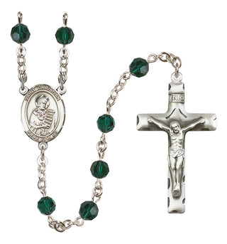 Sterling Silver 6mm Austrian Crystal Saint Christian Demosthenes Rosary in Emerald