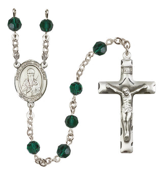 Sterling Silver 6mm Austrian Crystal Saint Basil the Great Rosary in Emerald