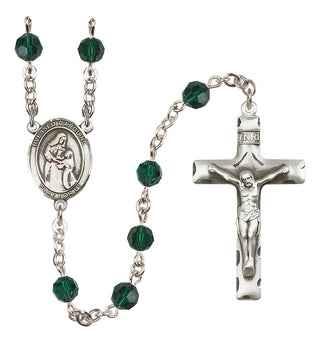 Sterling Silver 6mm Austrian Crystal Blessed Caroline Gerhardinger Rosary in Emerald