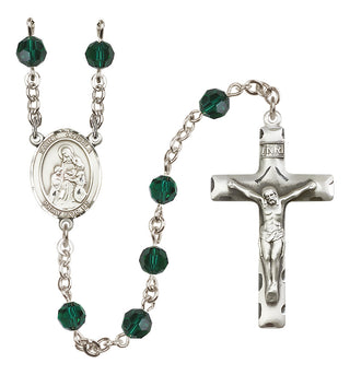 Sterling Silver 6mm Austrian Crystal Saint Angela Merici Rosary in Emerald