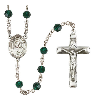 Sterling Silver 6mm Austrian Crystal Our Lady of Good Counsel Rosary in Emerald